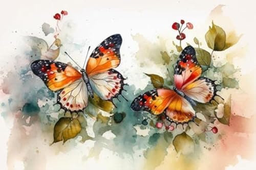 adrium Acryl-Bild 120 x 80 cm: Aquarellmalerei eines Schmetterlings mit Blumen und Blättern. KI generativ (203041324)