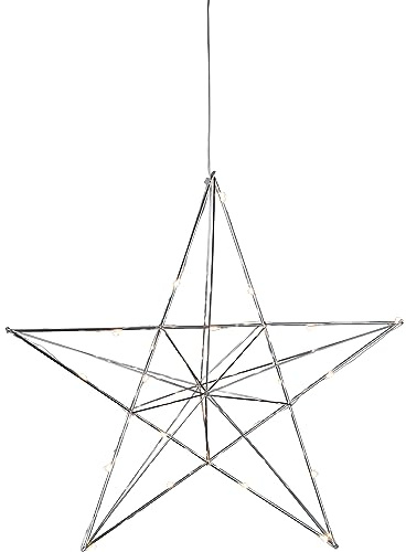 EGLO LED Weihnachtsdeko mit Dekostern zum Aufhängen | Hängedekoration Weihnachten mit Timer, Fenster Weihnachtsstern hängend aus Metall in Chrom, warmweiß