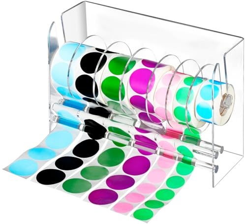 Qilery Sticker Holder Organizer Dispenser Acrylic Roll Label,7 Disks