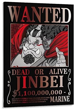 Animation One Piece Wanted Poster Jinbei Oyabun Bild Druck Wandkunst Poster Malerei Leinwand Poster Kunstwerke Zimmer Ästhetisch 60 x 90 cm