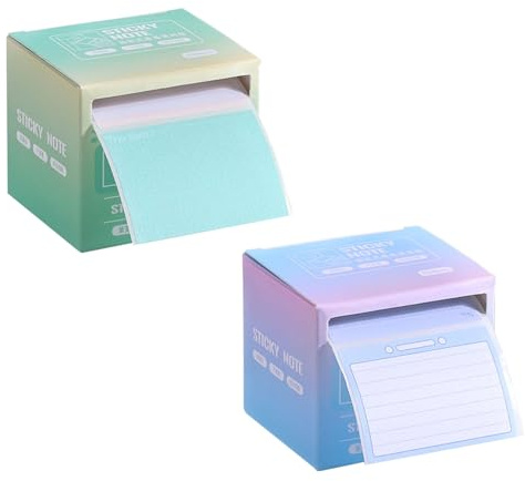 Bagentry 2 Sticky Full Adhesive Notes Roll Tape with Pull Out Dispenser Boxes, 512 Sheets Sticky Notes 1.7 x 2.4 Inch, Self-Stick Memo Pads Sticker Label for Noting Writing (Blue & Green)