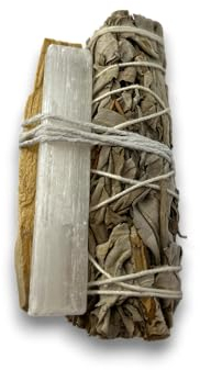 Atado Salvia Blanca, Palo Santo y Selenita | Ecológico y Sostenible | 100% Original | Kit Limpieza Energética | HOSTENATURA