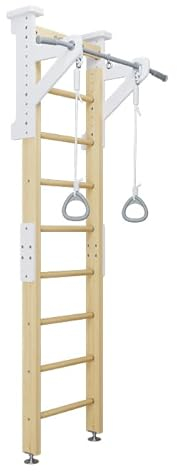 JEFLEX - Kinder Holz Sprossenwand mit Klimmzugstange/Kinder Klettergerüst mit Holzsprossen/fördert Fitness & Koordination/Wand- oder Deckenmontage/inkl. tollem Kletterwand-Zubehör