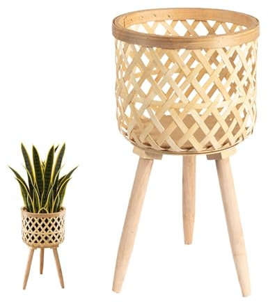 Soporte para plantas | Soporte para plantas | Soporte para plantas de bambú - Taburetes decorativos para plantas altas | Soporte para plantas de interior con cesta de bambú tejida a mano para macetas,