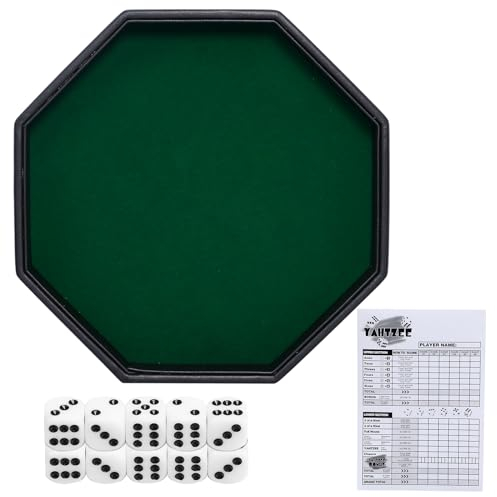 JIESITE Octagon Würfeltablett, PU-Leder, Samt, zum Rollen von Würfeln, Aufbewahrungstablett mit Würfeln und Regelkarten, mehrfarbig, für Tischspiele wie RPG und DND (Grün)