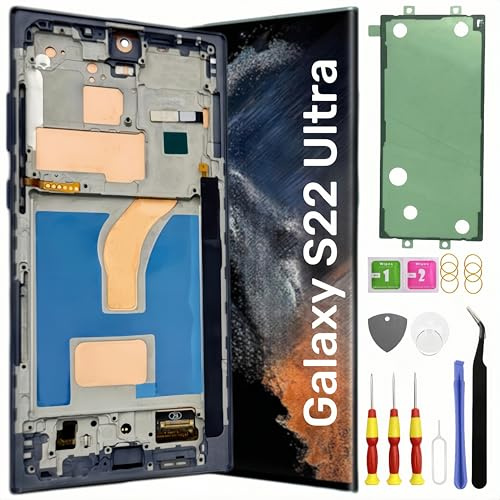 LNONLS Ersatz-LCD-Display für Samsung Galaxy S22 Ultra 5G mit Rahmen für Samsung Galaxy S22 Ultra Touch Digitizer mit Rahmen-Toolkits S908U S908A, US-Version, Schwarz (Fingerabdruck Wird Nicht