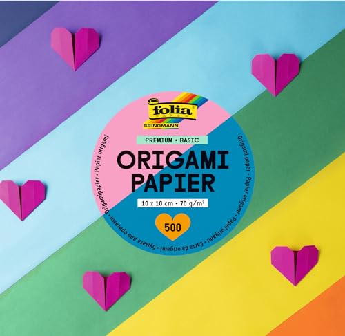 folia 89860 - Premium Faltblätter 70g/m², BASIC, 10 x 10 cm, 500 Blatt in 10 verschiedenen Farben, zum Basteln, Verzieren und Dekorieren