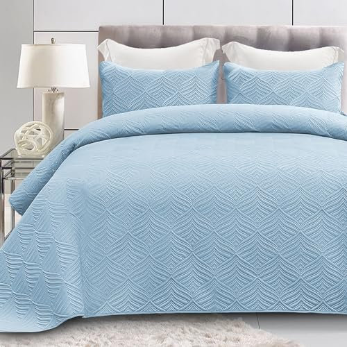 Whale Flotilla Moderne Tagesdecke 220x240 cm, Bettüberwurf mit 2 Kissenbezüge, Mikrofaser Bettdecke mit Prägemuster, Leichte und Weiche Bettwäsche für 4 Jahreszeiten, Blau