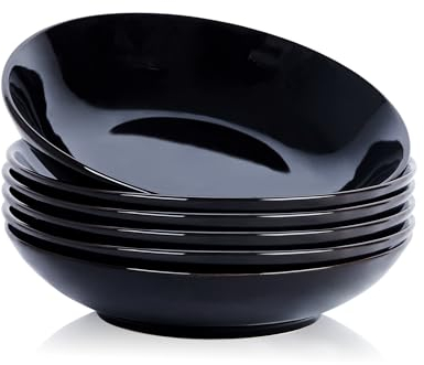 Swuut Ensemble de bols à pâtes en céramique de 1,18 l - Bleu et blanc - Grand bol de service - Passe au micro-ondes et au four - Noir