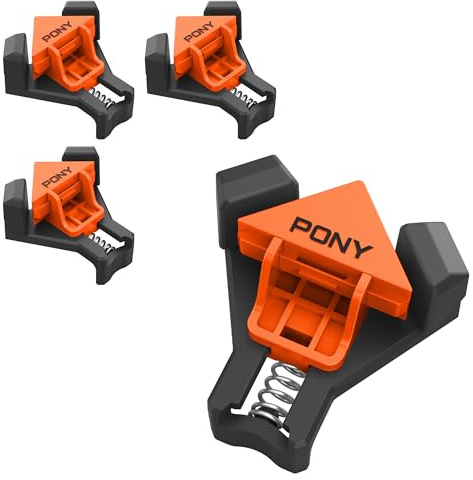 PONY 4-Pack Corner Clamp for Woodworking, 90 Degree Right Angle Clamp, Light-Duty Single Handle Wood Clamps, Adjustable Spring Loaded Woodworking Clamp, Frame Cabinet Wood Tools Accessories