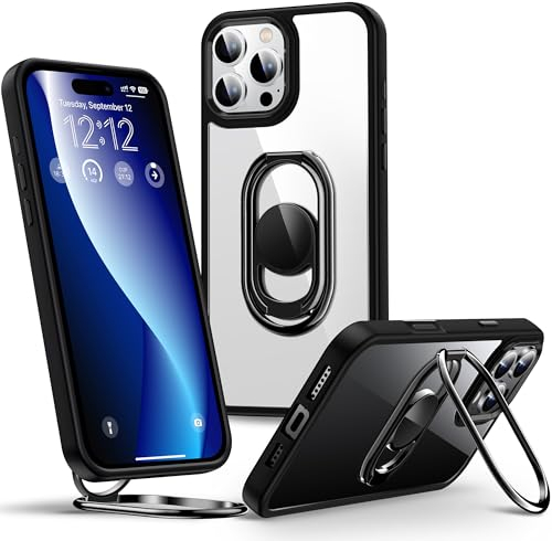SHIELDS UP for iPhone 16 Pro Max Case with Stand, Phone Case Clear with Double Ring Holder【Adjustable & Fodable】 Shockproof Protective Cover for iPhone 16 Pro Max 6.9'' - Clear Black