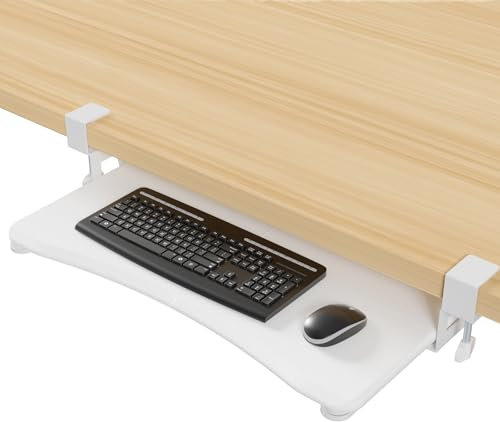 suptek Keyboard Tray Under Desk Pull Out with C Clamp Mount, Computer Keyboard & Mouse Tray, 25.6 (30 Including Clamps) x 11.8 inch Slide-Out Platform Computer Drawer for Typing, Carbon White, DSF1DJW