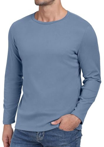 Hisir Mens Long Sleeve Tops UK Thermal Basic Crew Neck T-Shirt Tee Tops (Blue, L)