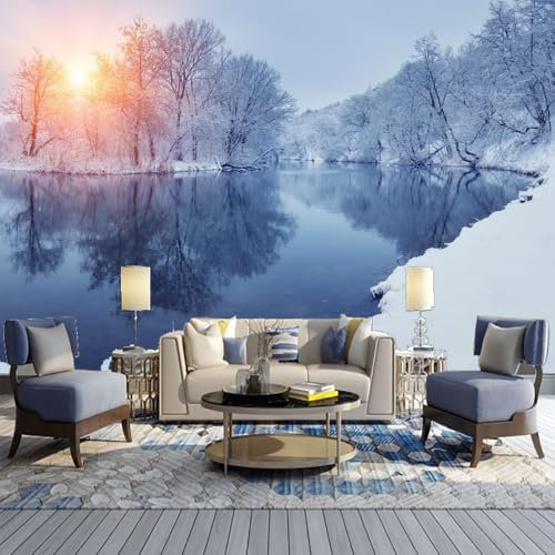 Einfache Boho-Seidentapete 315x215cm Wintersonnenaufgang-Wandtapete 3D-Fototapete Restaurant Wohnzimmer Sofa Hintergrundwand Nicht Selbstklebend