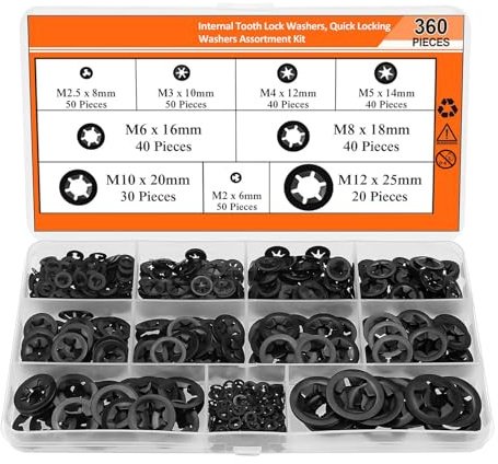 360 rondelle interne di bloccaggio a stella per denti da 2/2,5/3/4/5/6/8/10/12 mm con clip di fissaggio a pressione assortite, kit di fissaggio durevole