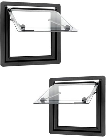 Set di 2 finestre per camper 500 x 450 mm, per roulotte, finestre a 70°, con zanzariera e tenda, per roulotte, furgoni e camper
