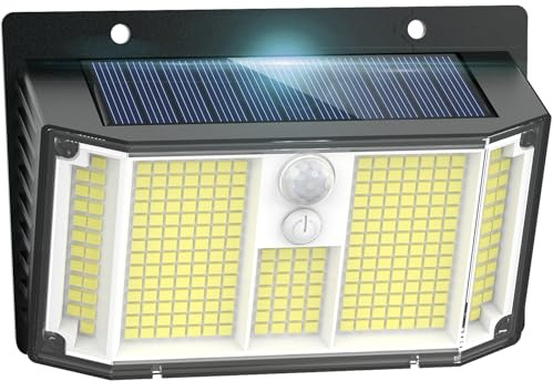 Solarlampen für Außen, 268 LED 3 Modi Solarleuchten für Außen mit Bewegungsmelder, 270° Superhelle Solar Aussenleuchte IP65 Wasserdichte LED Solar Wandleuchte für Garten Wand Post Garage【1 Stück】