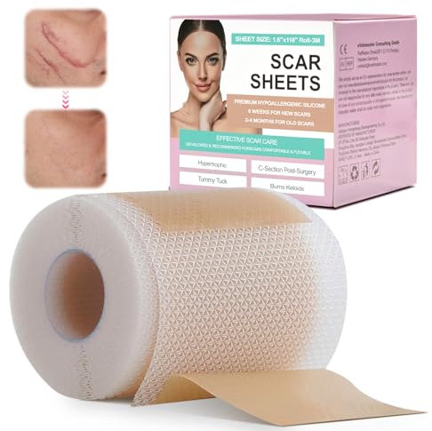 QaZanteiar cerotti silicone 4 x 300 cm Cerotti in silicone per coprire le cicatrici Ipoallergenico Riutilizzabile Impermeabile, Cerotti in silicone pretagliati
