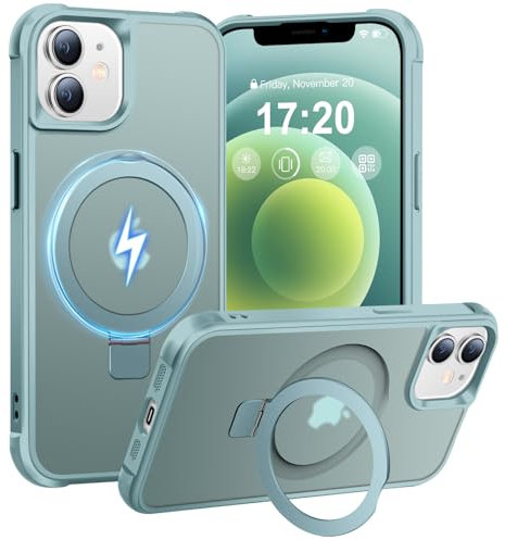 BENTIACC Handyhülle für iPhone 12/12 Pro Hülle, mit Unsichtbarer Magnetisch Ring Ständer, Mil-Grade Drop Shockproof Anti-Scratch Anti-Fingerabdruck Anti-Rutsch Transluzente Matte Case (Seeblau)