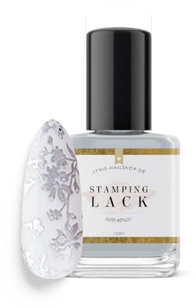 Stamping Lack für Nägel, SILBER METALLIC 10ml, Silberner Schimmerlack zum Stempeln auf Gel- und Acrylnägeln, Perfekt für elegante, winterliche oder festliche Nagelkunst, Lynis-Nailshop.de