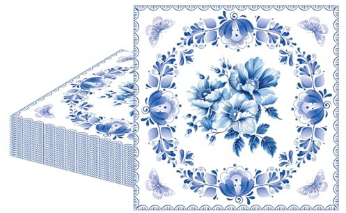 MORAINJAY 20 Stück Blaue Blumen Party Servietten, 33x33cm Servietten Geburtstag Tischdekorationen, Farbige Cocktail Tischserviette Napkins für Junge Mädchen Geburtstag Party, Hochzeit und Jubiläen