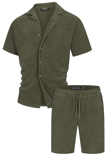 Indicode Herren INZandro Shorts & Shirt Set | Sweatshorts & T-Shirt Bundle aus Baumwollmischung Army, M