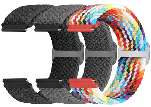 Yunshare Lot de 3 bracelets de rechange en nylon tressé à fermeture rapide - 18 mm, 19 mm, 20 mm, 22 mm, 24 mm - Pour Samsung, Garmin, Fossil, Amazfit, Huawei Watch - Pour homme et femme, 24mm, Nylon