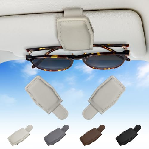 Bryze 2 Pack Magnetic Sunglasses Holder for Car Visor - Secure Clip with Universal Fit for Most Glasses, Non-Slip Design & Compact Storage Accessory (White)