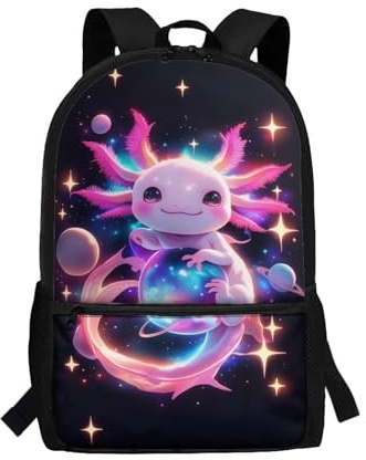 POLERO Galaxie-Rucksack für Mädchen, Weltraum-Tierdruck, leicht, Schulranzen, Axolotl, One size