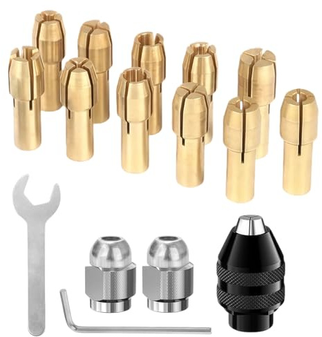16 Pcs Drill Chuck Collet Set, Brass Collet Nut Kit, 0.5‑3.2Mm Shank Parts | Keyless Quick Change Accessory, For 4486 Rotary Tools, Fit Dremel 3000/ 4000/ 7700 /8200, Rotary Power Tool Replacement