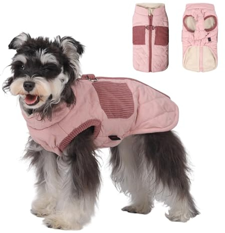 FEimaX Hundemantel Winter Winddichte Warme Hundejacke Haustier Wintermantel mit Fleecefutter und D-Ring Hund Mantel Jacke Outdoor Hundekleidung Winterjacke für Kleine Mittelgroße Hunde (M, Rosa)