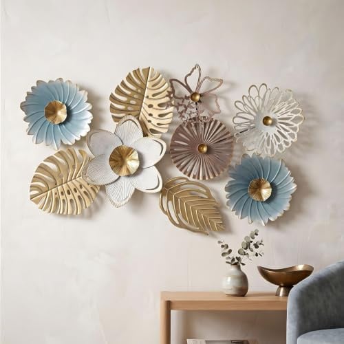 3D Wanddeko Metall 87x54cm Gold Türkis Monstera Wandbild Schmetterling | Hochwertiges Metallbild mit filigranem Wandornament als elegante Wandkunst für eine stilvolle und moderne Wanddekoration.