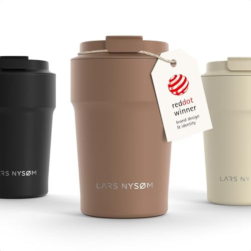 LARS NYSØM Thermo Kaffeebecher to go 0,38 l | Auslaufsicherer Travel Mug mit Isolierung | Rutschfester Boden | Edelstahl Thermobecher für Kaffee und Tee unterwegs (Mocha Brown - Powder, 380ml)