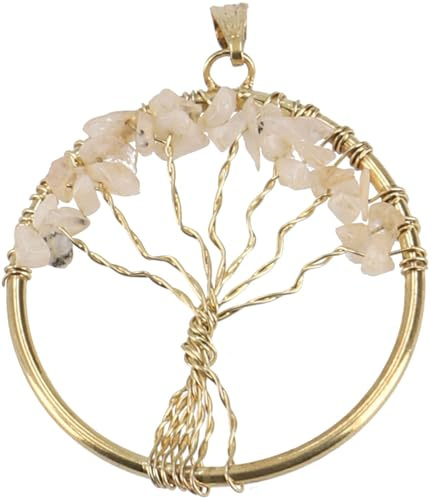 GURU SHOP Lebensbaum Amulett, goldener Kettenanhänger, Citrin/gold