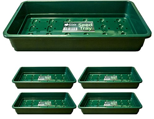 Elixir Gardens | Heavy Duty Plastic Seed Trays | Standard Full Size 37.5cm x 23cm x 6cm | Green | x 5