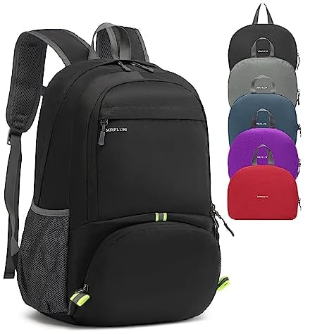 MRPLUM 30L Rucksack Foldable Ultralight Packable Backpack,Unisex Durable Handy Daypack for Travel & Outdoor Sports Durable&Waterproof (Black)
