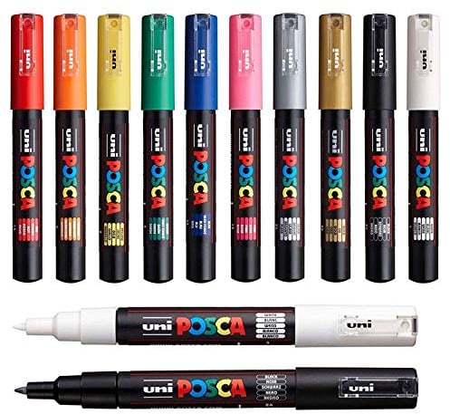 Uni Posca pc-1 m Paint Pen Art Marker Stift – Professionelle 12 Pen Set – Extra Schwarz + Weiß