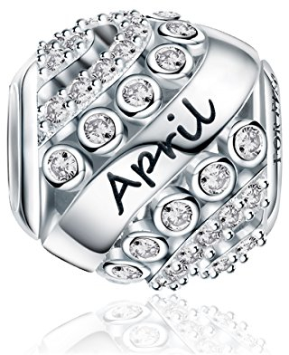 FOREVER QUEEN April Geburtsstein Charm Bead für Damen 925 Sterling Silber, zum Geburtstag, 12 Farben, Jan - Dez Anhänger für Armband und Halskette FQ0004-4“MEHRWEG”