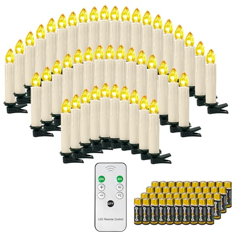 OZAVO 40er Weihnachtskerzen LED Kabellos mit Fernbedienung und Batterien, Weihnachten Kerzen Weihnachtsbeleuchtung, Baumkerzen