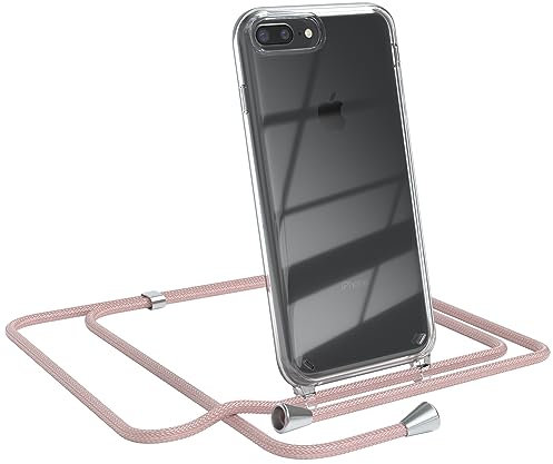 EAZY CASE Handykette kompatibel mit iPhone 7 Plus / 8 Plus Handyhülle mit Umhängeband, Handykordel mit Schutzhülle, Silikonhülle, Hülle mit Band, Stylische Kette mit Hülle für Smartphone, Rosé-Gold