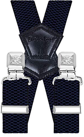 Decalen Hosenträger für Herren Breit 4 cm mit sehr Starken Clip Lang Einheitsgröße für Männer Einstellbar und Elastisch Form X (Marineblau)