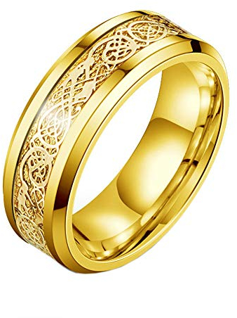 PAMTIER Ehering für Damen und Herren, Edelstahl, Karbonfaser, keltisches Drachenmuster,