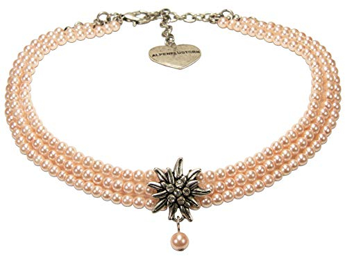 Alpenflüstern Collana tradizionale tradizionale con perle in argento anticato, DHK269 e base metal, colore: Rosa.