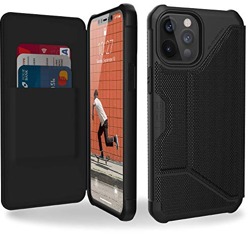 Urban Armor Gear Metropolis Folio Hülle Apple iPhone 12 Pro Max (6,7 Zoll) Klapphülle [Wireless Charging (Qi) kompatibeles Cover, Case mit Standfunktion & Kartenfächern] FIBR ARMR schwarz