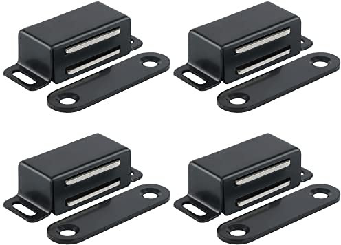 Mooche 4 Pièces Aimant Porte Placard 4.6 CM pour Porte de Placard de Cuisine, Loquet de Porte Magnétique Aimant Meuble Fermeture pour Tiroir, Armoire, en Acier Inoxydable, Noir