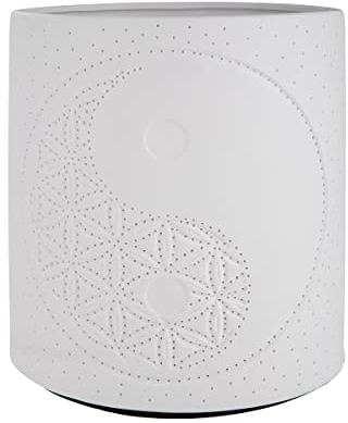 GILDE Deko Lampe Tischleucht aus Porzellan weiß - Motiv: Yin und Yang - Fassung E 14, max 40 Watt - Höhe 20 cm