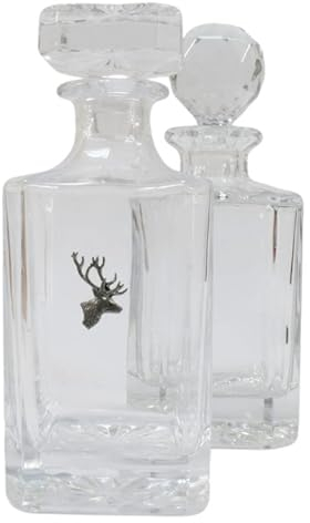 Stag Head Cut Crystal Glass Decanter & Golf Ball Style Stopper 347