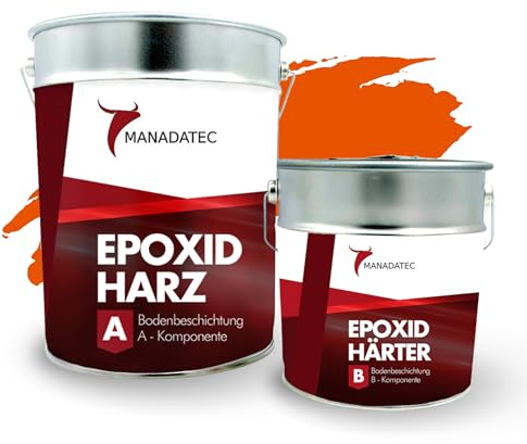 MANADATEC B471 Peinture Résine Époxy Bi-Composant Interieur 2,5 kg | RAL 2009 Orange trafic | Revêtement de Sol Époxy 2K Pour Garage, Béton, Atelier, Sous-Sol, Cave, Entrepôt et Local Technique