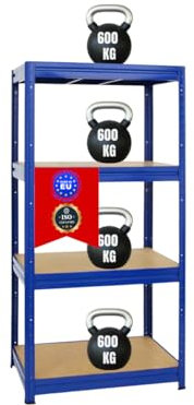 PROREGAL Schwerlastregal Dino 180x90x60 cm Fachlast 600kg Blau, Garagenregal, Lagerregal, Steckregal, Kellerregal