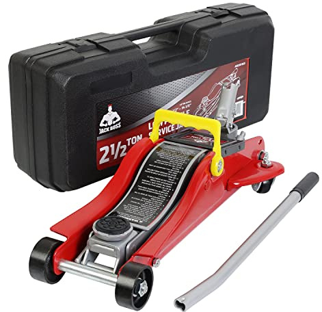 Jack Boss Floor Jack 2.5 Ton (5500 LBs) Hydraulic Low Profile Trolley Car Jack with Portable Storage Case, Lifting Range 3.5 to 14, Fit Use for Automotive Sedans, Red